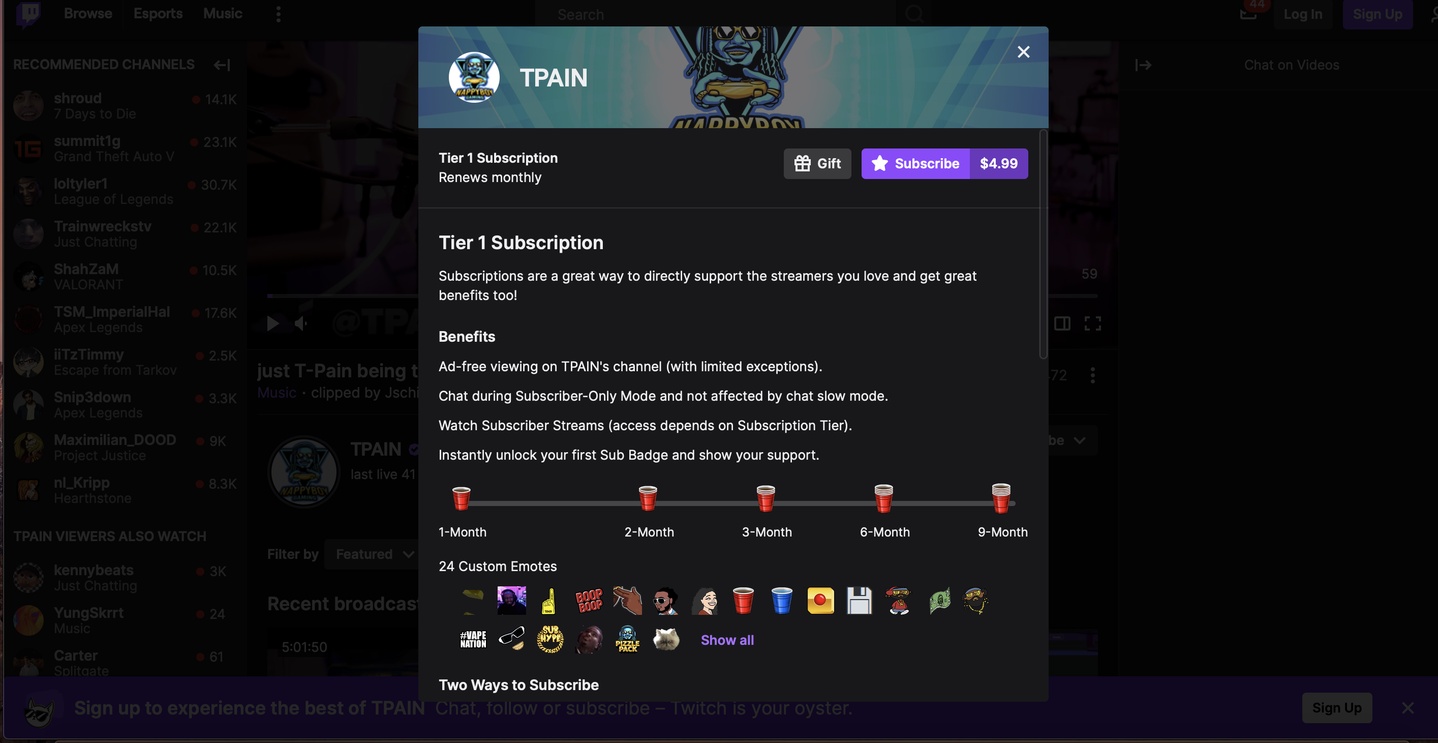 twitch tier 1 subscription
