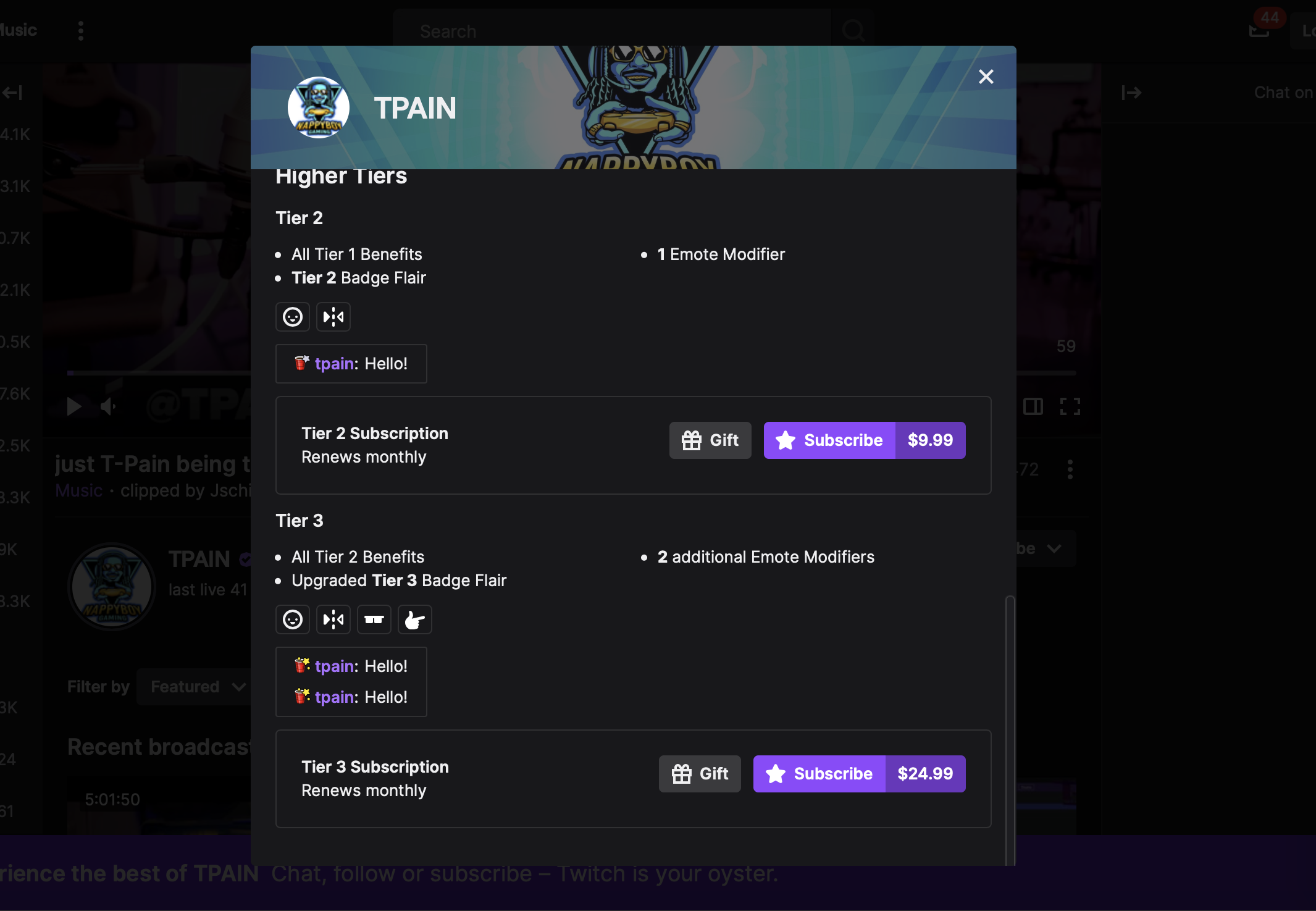 twitch tier 2 and tier 3 subscriptions